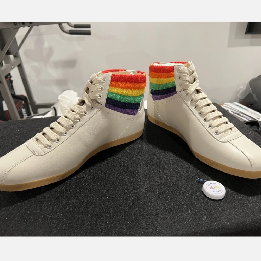 NIB GUCCI MEN'S Leather Rainbow Sneakers Shoes Size 13 - Picture 3 of 9